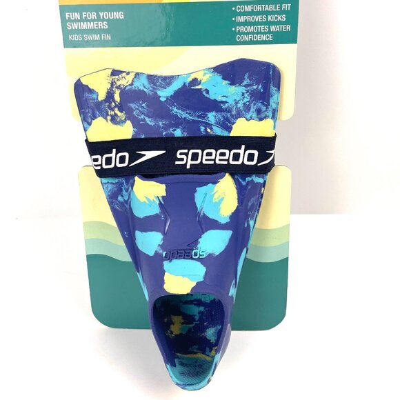 NEW Speedo Kids' Swim Fin True Navy 2 Blue Marble-Size Small (9-10) Age 3+ - Picture 1 of 7